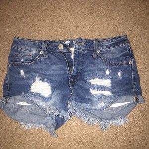 Ripped denim high waisted shorts